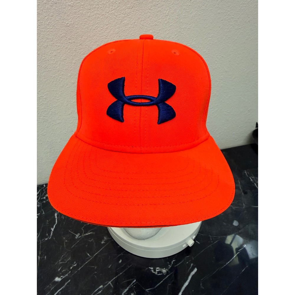 Under Armour Youth Hat Neon Orange Navy Blue Logo Snapback Cap 1245287 OSFA